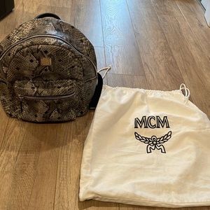 MCM gray and black leather backpack